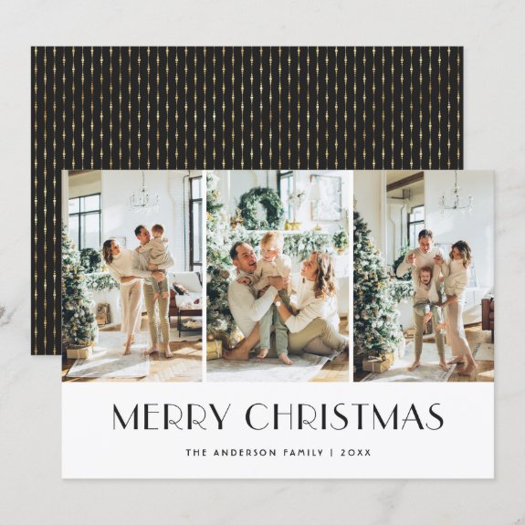 Modern Black Gold Photo Merry Christmas Card