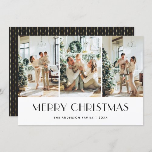 Modern Black Gold Photo Merry Christmas Card