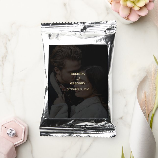 Modern Black Gold Photo Overlay Wedding Favor Coffee Drink Mix (Wedding)