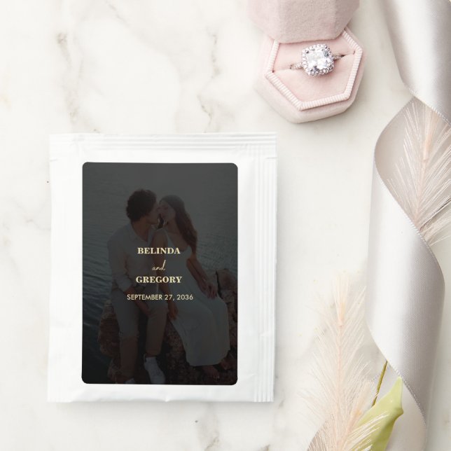 Modern Black Gold Photo Overlay Wedding Favor Tea Bag Drink Mix (Wedding)