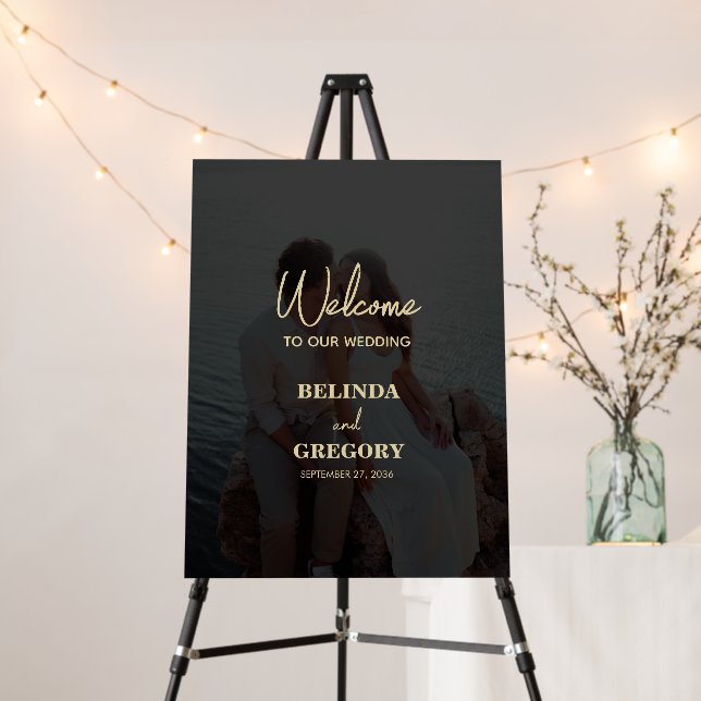 Modern Black Gold Photo Overlay Wedding Foam Board (In Situ (Stand))