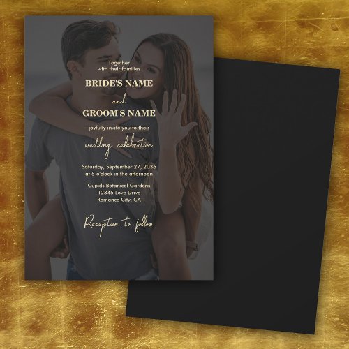 Modern Black Gold Photo Overlay Wedding Invitation