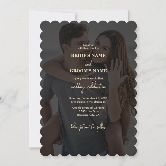 Modern Black Gold Photo Overlay Wedding Invitation (Front)