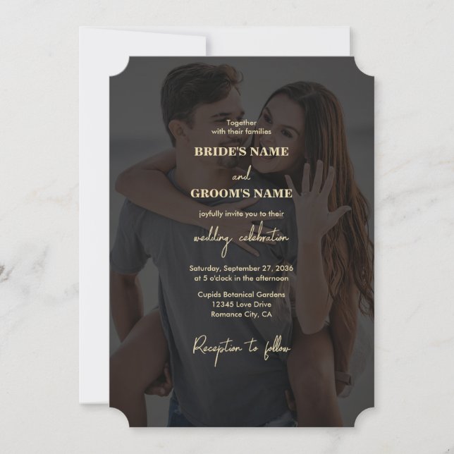 Modern Black Gold Photo Overlay Wedding Invitation (Front)