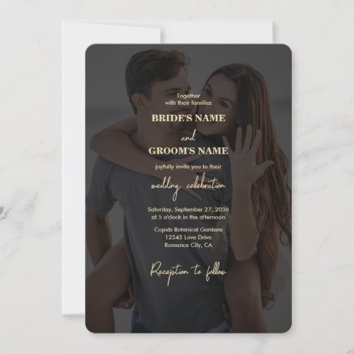 Modern Black Gold Photo Overlay Wedding Invitation