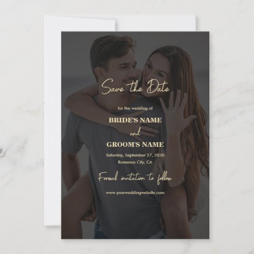 Modern Black Gold Photo Overlay Wedding Save The Date