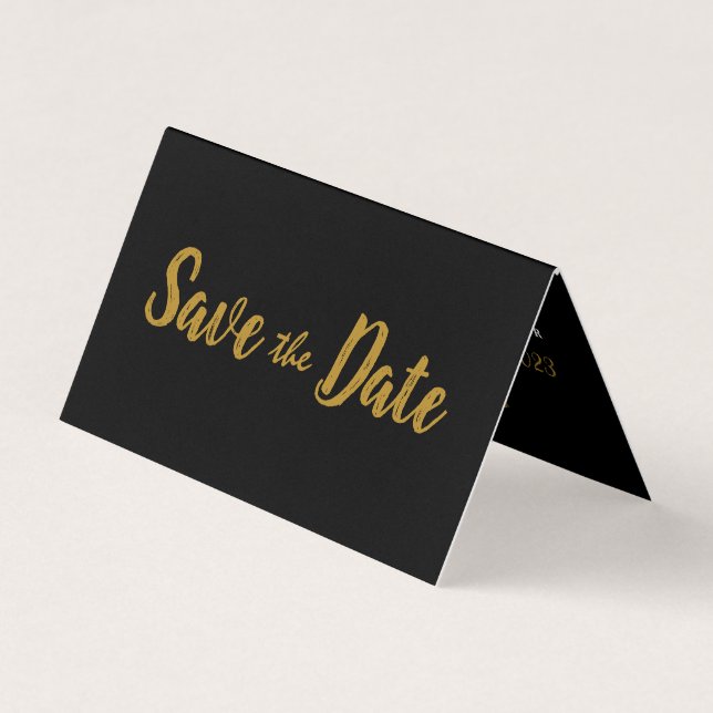 Modern Black & Gold Photo Save The Date Card (Front)