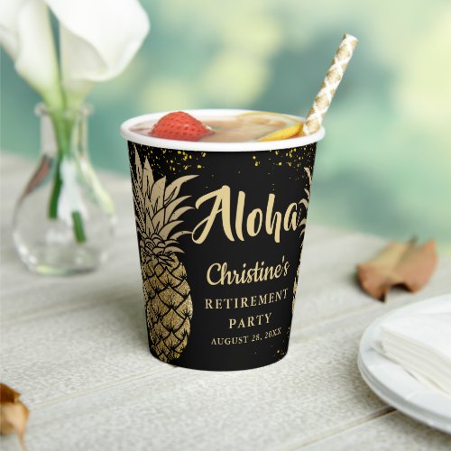 Modern Black Gold Pineapple Retirement Party Paper Cups