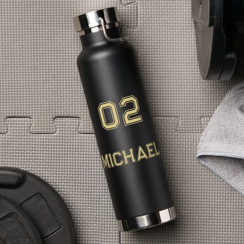 Modern Black Gold Player Name Jersey Number Sports Water Bottle