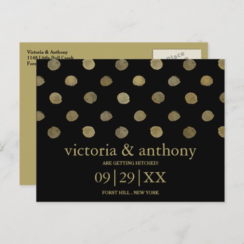 Modern Black  Gold Polka Dots Save The Date Announcement Postcard