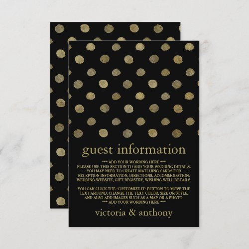 Modern Black  Gold Polka Dots Wedding Detail Enclosure Card