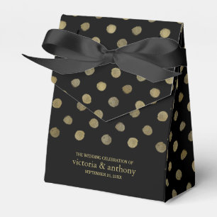Modern Black & Gold Polka Dots Wedding Favor Boxes
