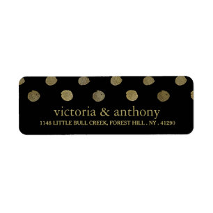 Modern Black & Gold Polka Dots Wedding Label