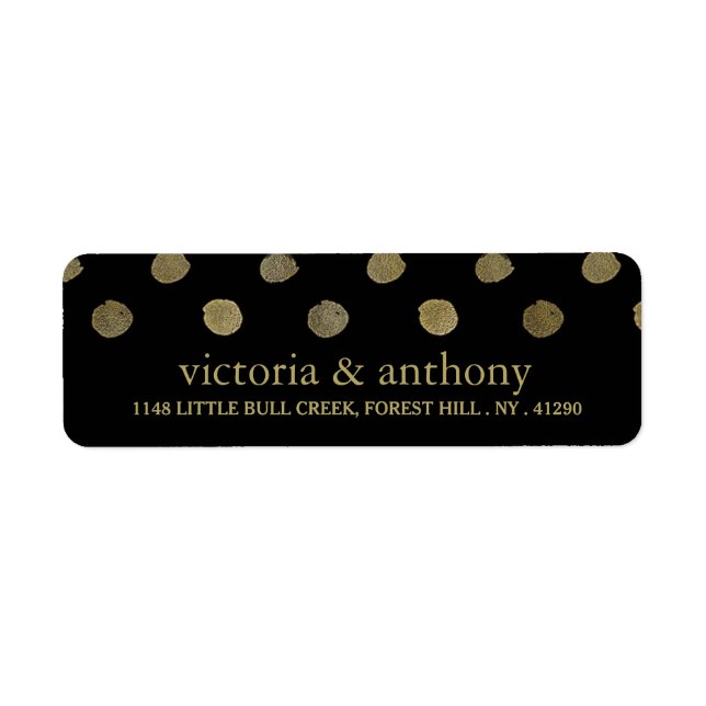 Modern Black & Gold Polka Dots Wedding Label (Front)