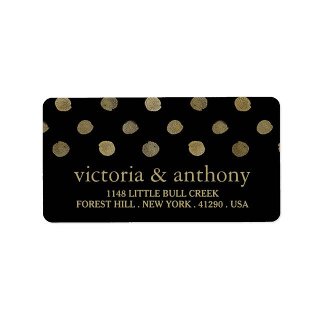 Modern Black & Gold Polka Dots Wedding Label (Front)