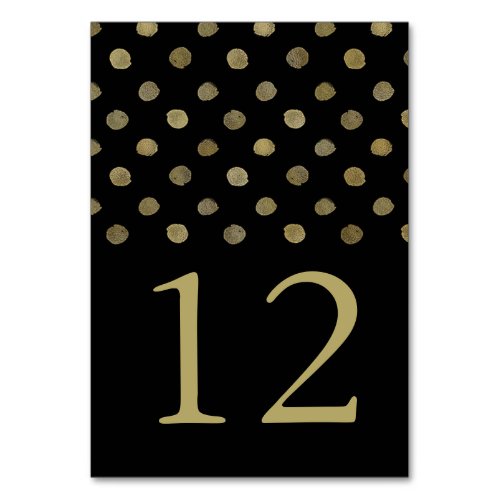 Modern Black  Gold Polka Dots Wedding Number Table Number