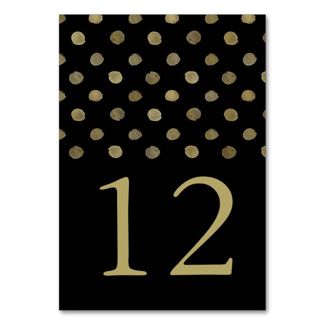 Modern Black & Gold Polka Dots Wedding Number Table Number (Front)