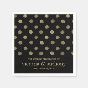 Modern Black & Gold Polka Dots Wedding Paper Napkins