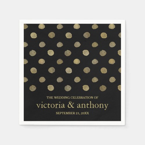Modern Black  Gold Polka Dots Wedding Paper Napkins