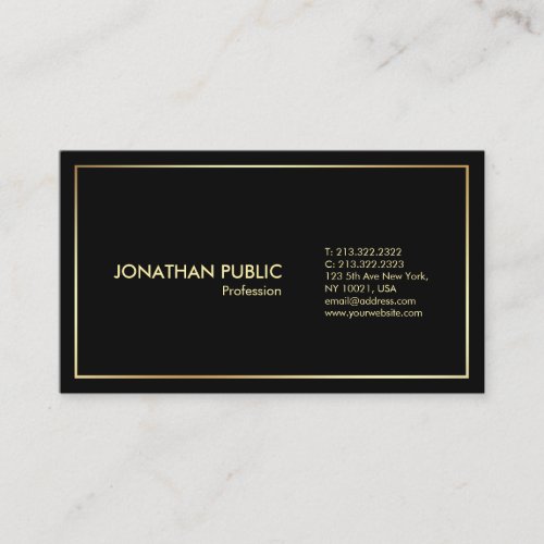 Modern Black Gold Professional Elegant Plain Business Card