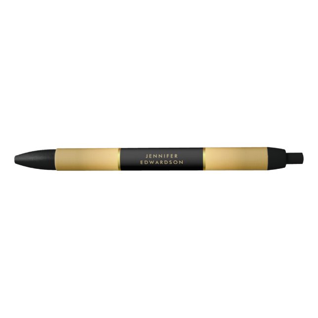 Modern black gold professional monogram name pen (Front)