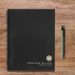 Modern Black Gold Professional Monogram Notebook