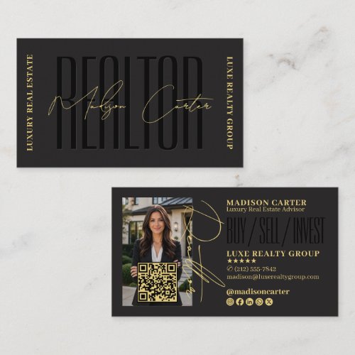 Modern Black Gold Professional Real Estate Agent Business Card