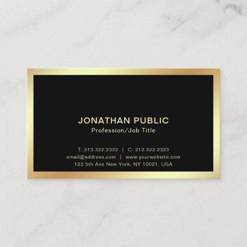 Modern Black Gold Professional Sophisticated Plain Business Card