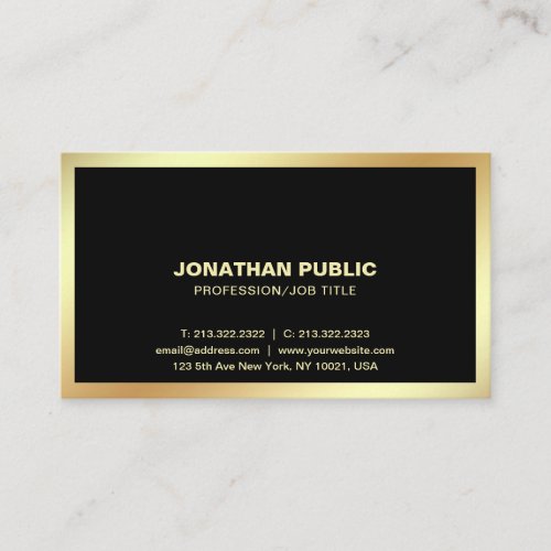 Modern Black Gold Professional Stylish Plain Business Card