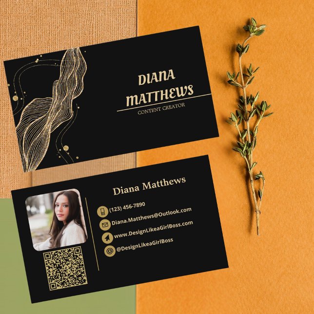 Modern Black Gold,QR Code Professional Photo Business Card (Creator Uploaded)