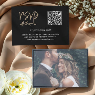 Modern Black & Gold QR Code RSVP  Card
