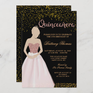Modern Black & Gold Quinceanera 15th Birthday Invitation