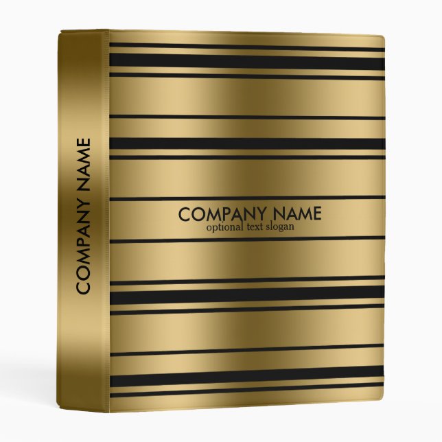 Modern Black & Gold Random Stripes Mini Binder (Front/Spine)
