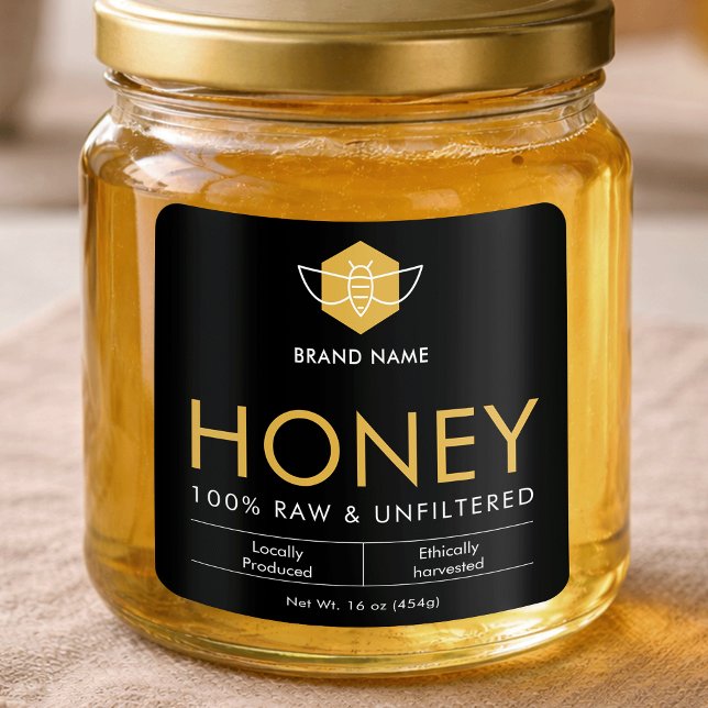 Modern Black & Gold Raw Honey Product Jar Label (Creator Uploaded)
