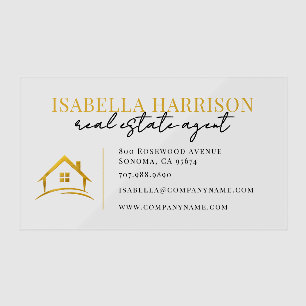 Modern Black Gold Real Estate House Logo Clear Business Cards