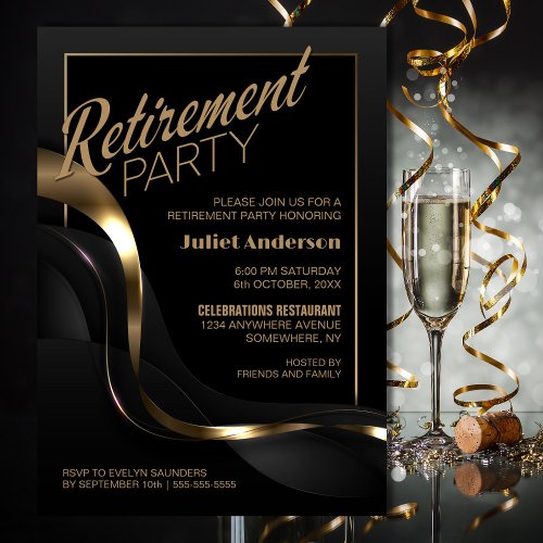 Modern Black Gold Retirement Party Invitation