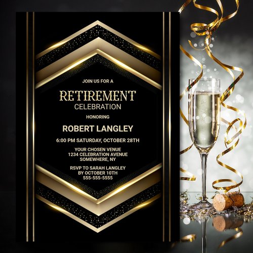 Modern Black Gold Retirement Party Invitation