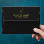 Modern Black Gold Return Address Envelope<br><div class="desc">Add a touch of elegance to your mail with this black and gold monogrammed return address envelope. Featuring a modern and minimalist script monogram,  this envelope is perfect for any occasion. The high-quality printing and durable construction ensure that your mail will arrive safely and stylishly.</div>