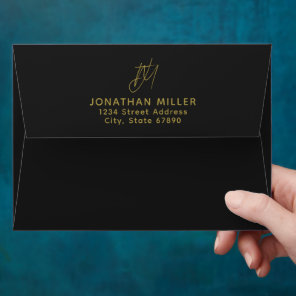 Modern Black Gold Return Address Envelope
