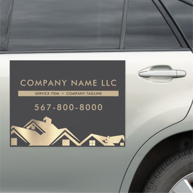 Modern Black & Gold Roofing Construction Repair Car Magnet (In Situ)