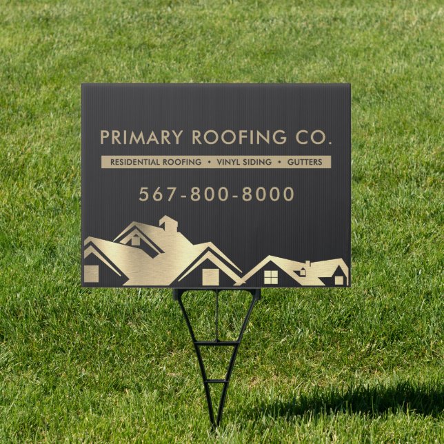 Modern Black & Gold Roofing Construction Repair Sign (Insitu)