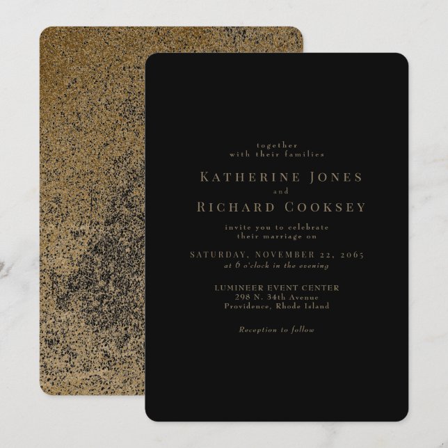 Modern Black & Gold Rounded Glam Wedding Invitation (Front/Back)