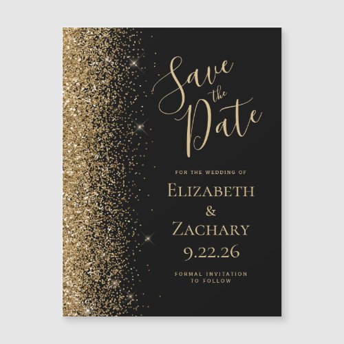 Modern Black Gold Save the Date Magnetic Card