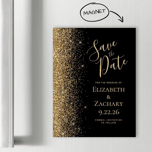 Modern Black Gold Save the Date Magnetic Card