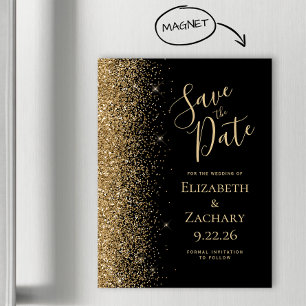 Modern Black Gold Save the Date Magnetic Card