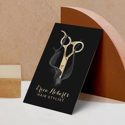 Hair Salon Modern Black &amp; Gold Hair Stylist Business Card