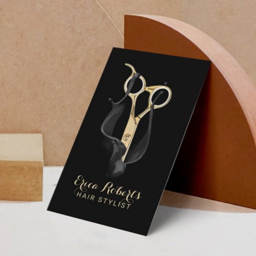 Customizable Hair Salon Modern Black &amp; Gold Hair Stylist Business Card