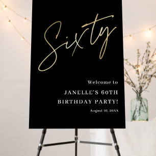 Modern Black Gold Script 60th Birthday Welcome Foam Board
