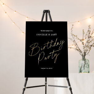 Modern Black Gold Script Birthday Party Welcome Foam Board