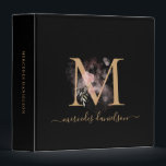 Modern Black Gold Script Botanical Floral Monogram 3 Ring Binder<br><div class="desc">Simply beautiful modern decor in a black and gold monogram with transparent watercolor blush pink floral on front and back.  Easily customize with your information and monogram of choice.</div>